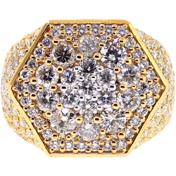 14K Yellow Gold 5.58 ct Diamond Mens Hexagon Ring