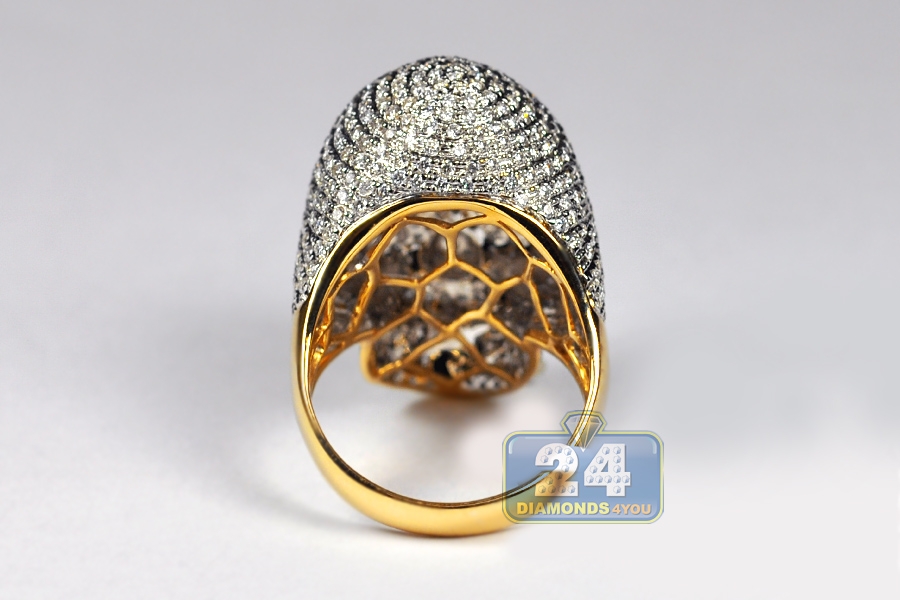 Mens Diamond Pave Skull Gothic Ring 14K Yellow Gold 3.25 ct