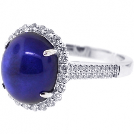 18K White Gold 8.39 ct Cabochon Blue Sapphire Diamond Ring