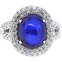 18K White Gold 9.95 ct Blue Sapphire Diamond Womens Ring