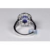 Womens Diamond Cabochon Sapphire Cocktail Ring 18K White Gold 9.08 ct