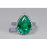 18K White Gold 8.71 ct Pear Emerald Diamond Womens Halo Cocktail Ring