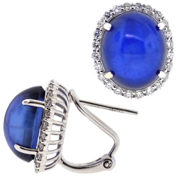 18K White Gold 17.71 ct Sapphire Diamond Womens Huggie Earrings