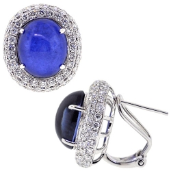 18K White Gold 16.23 ct Cabochon Sapphire Diamond Womens Earrings