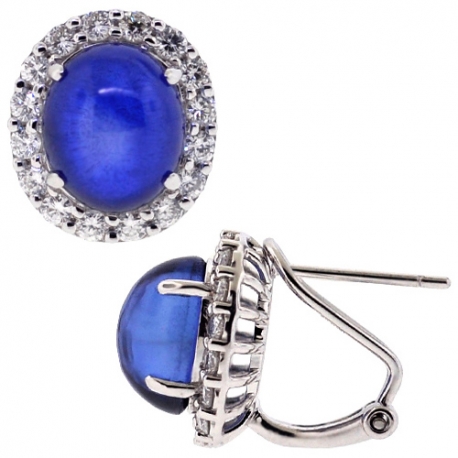 18K White Gold 10.23 ct Blue Sapphire Diamond Womens Earrings