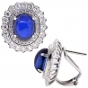 Womens Cabochon Sapphire Diamond Flower Earrings 18K White Gold