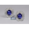 Womens Cabochon Sapphire Diamond Flower Earrings 18K White Gold