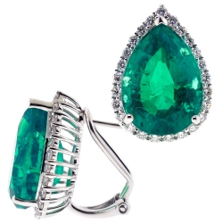 18K White Gold 15.36 ct Emerald Diamond Womens Huggie Earrings