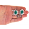 Womens Diamond Emerald Flower Earrings 18K White Gold 17.46 ct