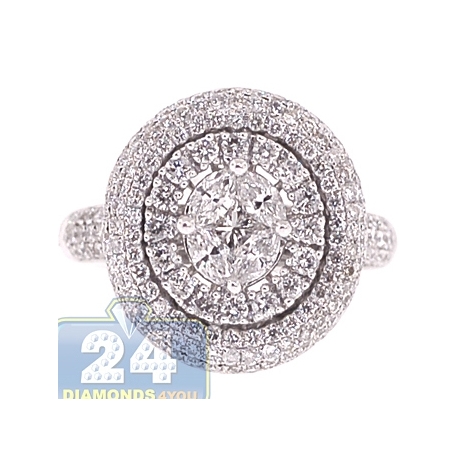 18K White Gold 1.62 ct Diamond Cluster Womens Engagement Ring
