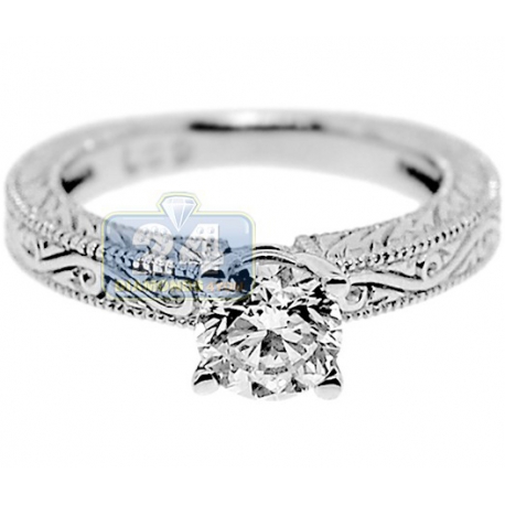 GIA 14K White Gold 1.00 ct Diamond Solitaire Filigree Engagement Ring