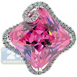 14K White Gold 5.81 ct Pink Quartz Gemstone Diamond Ring