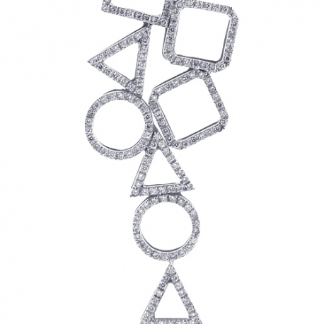 Womens Diamond Geometric Pendant Lariat Necklace 14K White Gold