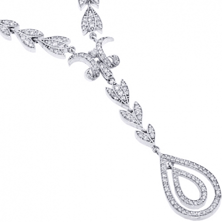 Womens Diamond Leaf Y Shape Drop Necklace 14K White Gold 16"