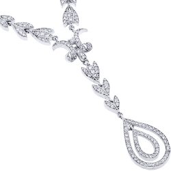 14K White Gold 1.33 ct Diamond Leaf Womens Y Shape Necklace