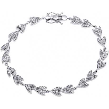 Womens Diamond Flower Bracelet 14K White Gold 1.41 ct 6mm 7"