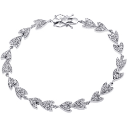 14K White Gold 1.41 ct Diamond Womens Flower Bracelet 7 inch