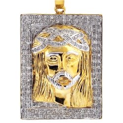 10K Yellow Gold 0.48 ct Diamond Jesus Christ Face Medallion