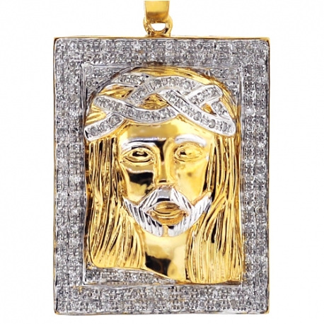 Mens Diamond Jesus Christ Tag Medallion 10K Yellow Gold 0.48ct
