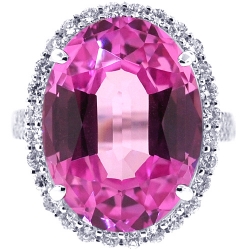 18K White Gold 24.47 ct Pink Sapphire Diamond Cocktail Ring