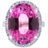 Womens Pink Sapphire Diamond Halo Cocktail Ring 18K White Gold