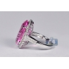 Womens Pink Sapphire Diamond Halo Cocktail Ring 18K White Gold