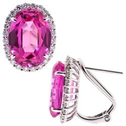 18K White Gold 14.61 ct Pink Sapphire Diamond Huggie Earrings