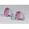 Womens Pink Sapphire Diamond Halo Huggie Earrings 18K White Gold