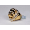Mens Diamond Lion Head Pinky Signet Ring 10K Yellow Gold 0.41 Carat