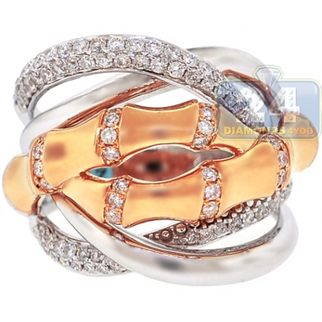 18K White Rose Gold 0.83 ct Diamond Womens Bamboo Ring