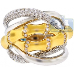 18K White & Yellow Gold 0.83 ct Diamond Womens Bamboo Ring
