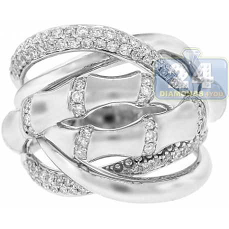 18K White Gold 0.83 ct Diamond Womens Bamboo Ring