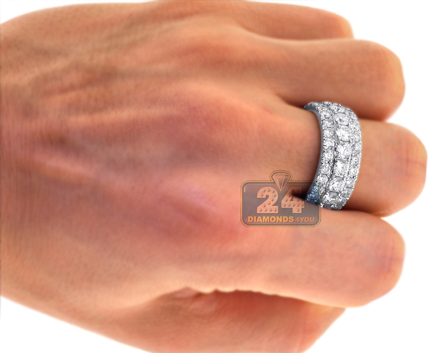 Mens Diamond Eternity Band Ring 14K White Gold 5.75 ct 10 mm