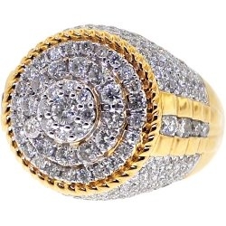 14K Yellow Gold 3.96 ct Diamond Cluster Men's Ring