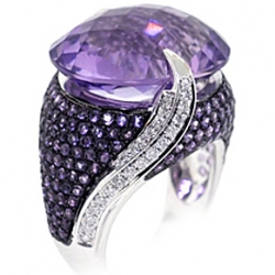 14K White Gold 22.70 ct Purple Amethyst Diamond Womens Ring