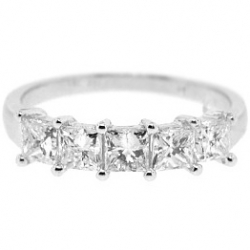 14K White Gold 1.83 ct 5 Stone Princess Cut Diamond Anniversary Ring