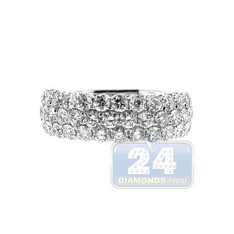 14K White Gold 1.86 ct 3 Row Diamond Wedding Band Ring
