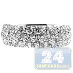 14K White Gold 1.86 ct 3 Row Diamond Womens Band Ring