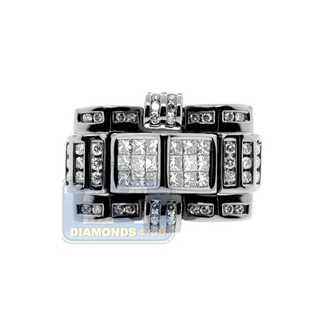 Black 14K White Gold 1.60 ct Round Princess Cut Diamond Mens Ring