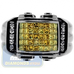 Black PVD 14K Gold 1.34 ct Yellow Princess Cut Diamond Mens Ring