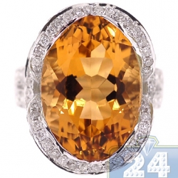 14K White Gold 18.04 ct Citrine Diamond Womens Cocktail Ring