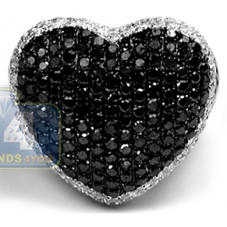 14K White Gold 4.89 ct Black Diamond Womens Heart Ring