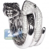 Womens Black White Diamond Double Snake Ring 14K Gold 4.25 ct
