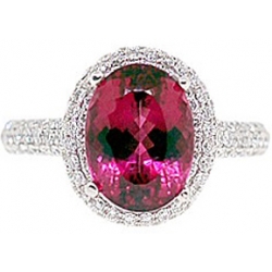 18K White Gold 4.89 ct Pink Tourmaline Diamond Gemstone Ring
