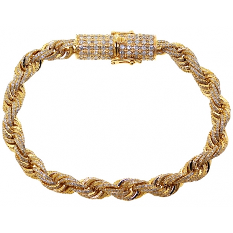 Mens Diamond Rope Bracelet Solid 10K Yellow Gold 8.12 ct 7 mm 8"