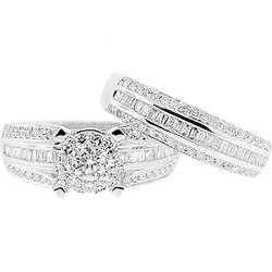 14K White Gold 1.66 ct Diamond Engagement Wedding Rings Set