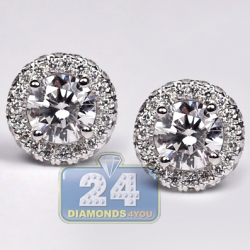 18K White Gold 1.81 ct Diamond Womens Halo Stud Earrings