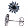 Womens Blue Diamond Cluster Flower Stud Earrings Sterling Silver