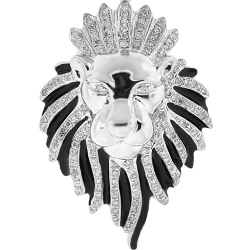 10K White Gold Black Enamel Diamond Lion Head Pendant