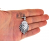 Mens Diamond Lion Head Pendant 10K White Gold Black Enamel .87ct